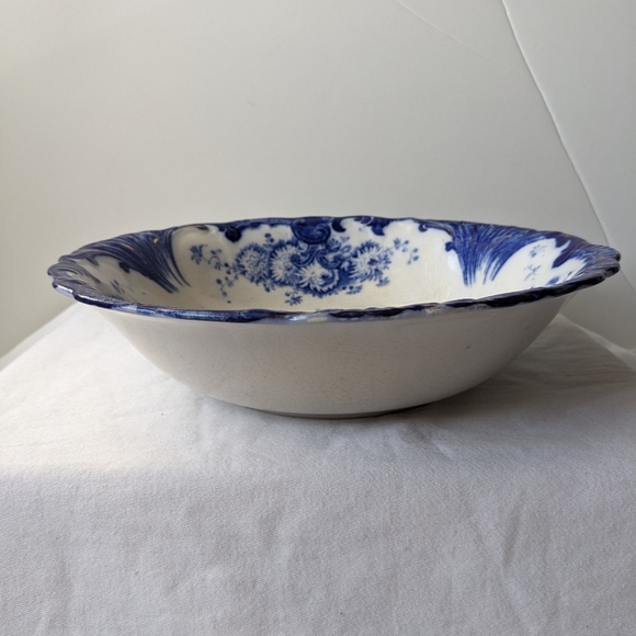 Antique Upper Hanley England Dahlia Flow Blue Floral Round Vegetable Bowl - Picture 5 of 16